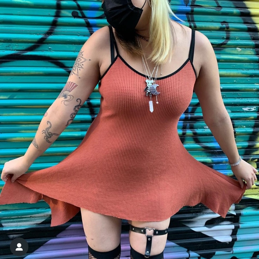 Tunnel Vision Thermal dystopia dress in cinnamon